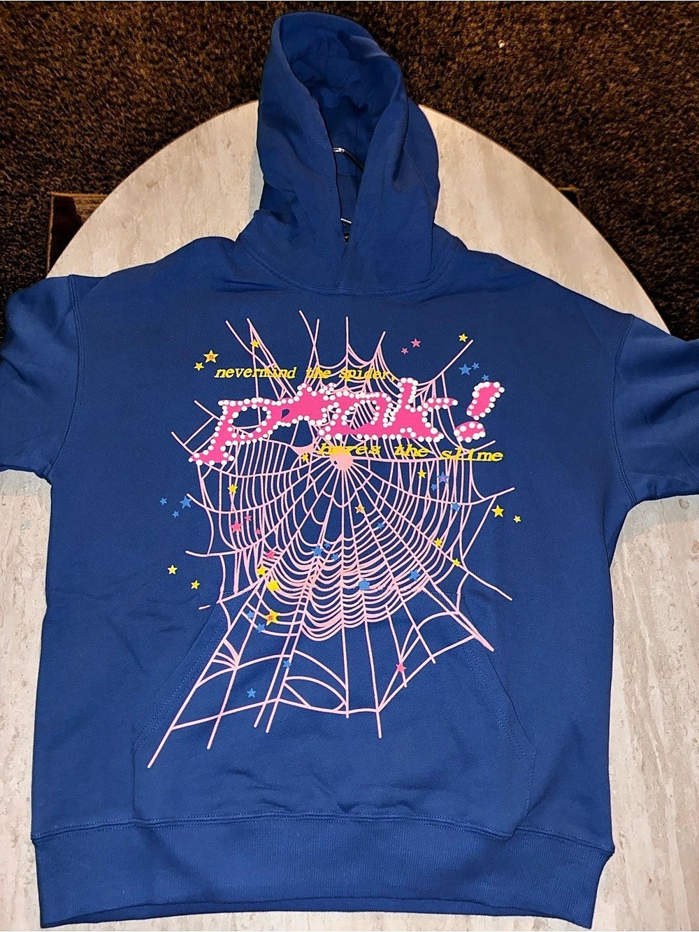 Sp5der Hoodie 'TC Blue' Blue Graphic Pullover Hoodie